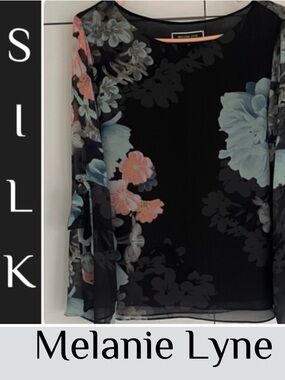 Melanie Lyne Silk Black Floral Blouse 🔥 - Size 10